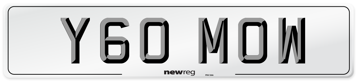Y60 MOW Number Plate from New Reg